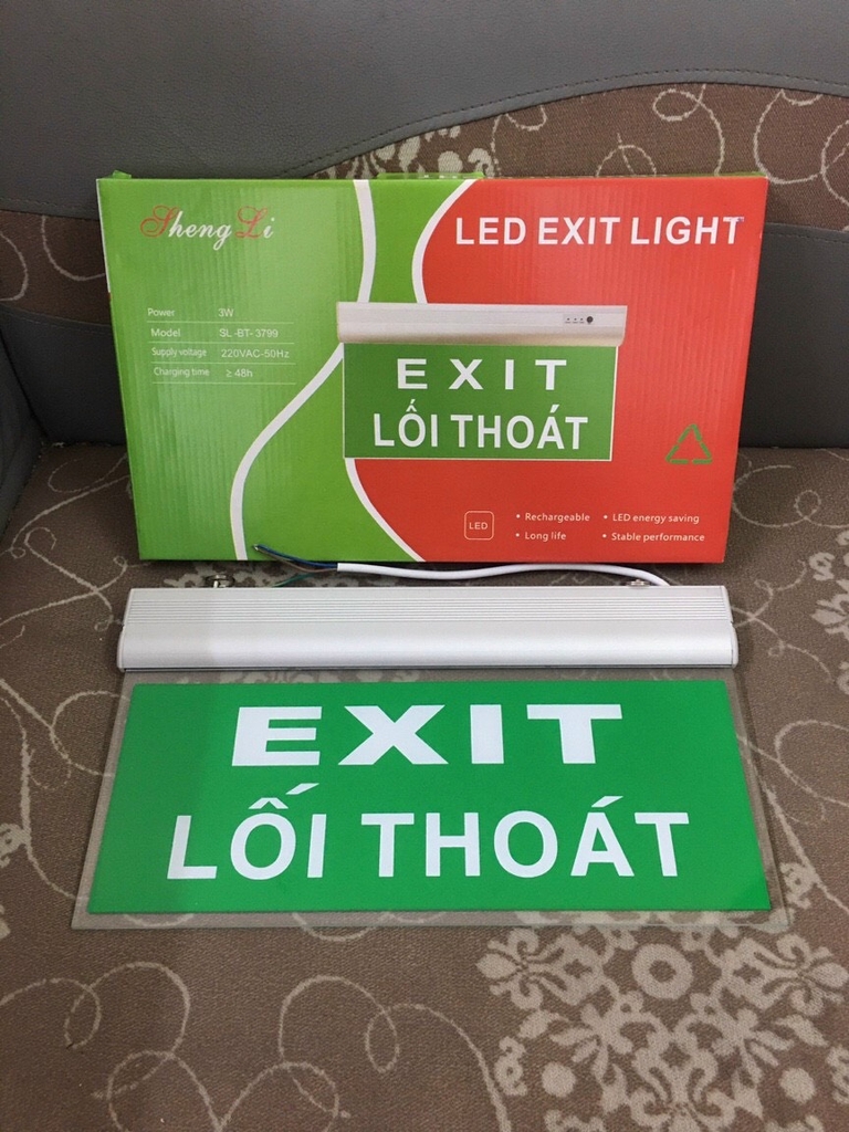 Đèn exit thoát nạn 1 mặt không hướng mặt kính Shengli